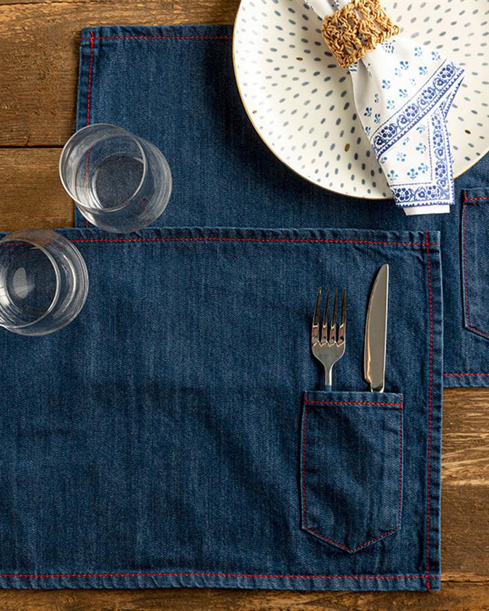 Denim Pamuk 2li Amerikan Servis Lacivert