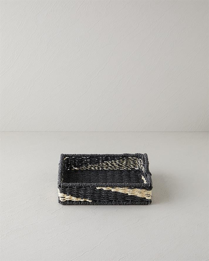 Denver Kağıt İp Dekoratif Tepsi Natural-Siyah