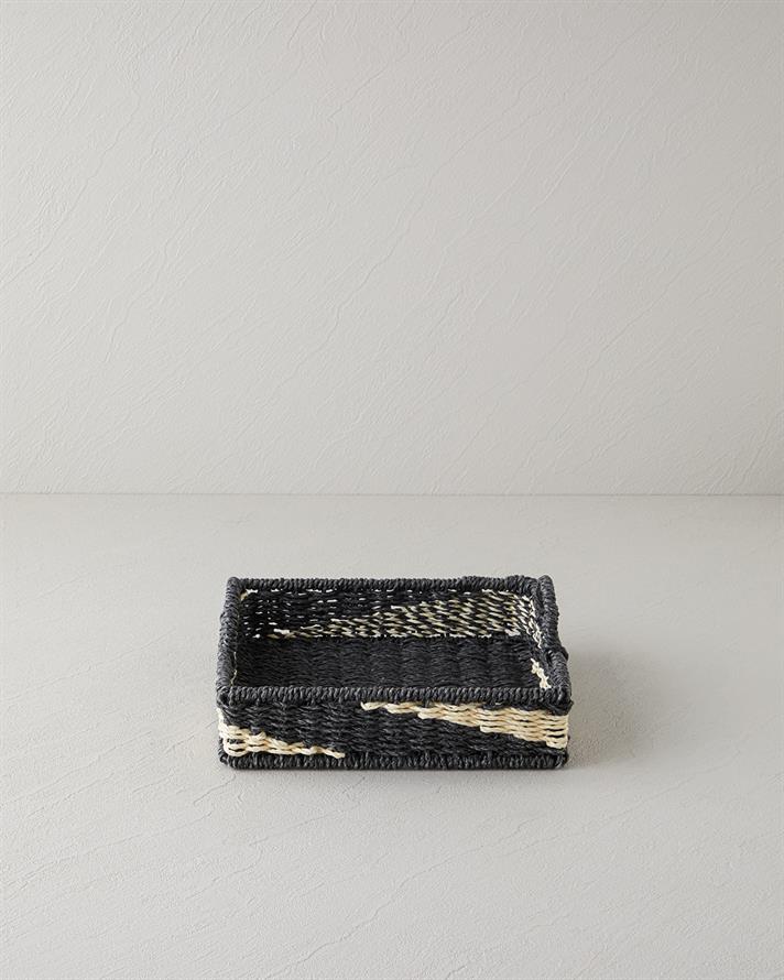 Denver Kağıt İp Dekoratif Tepsi Natural-Siyah