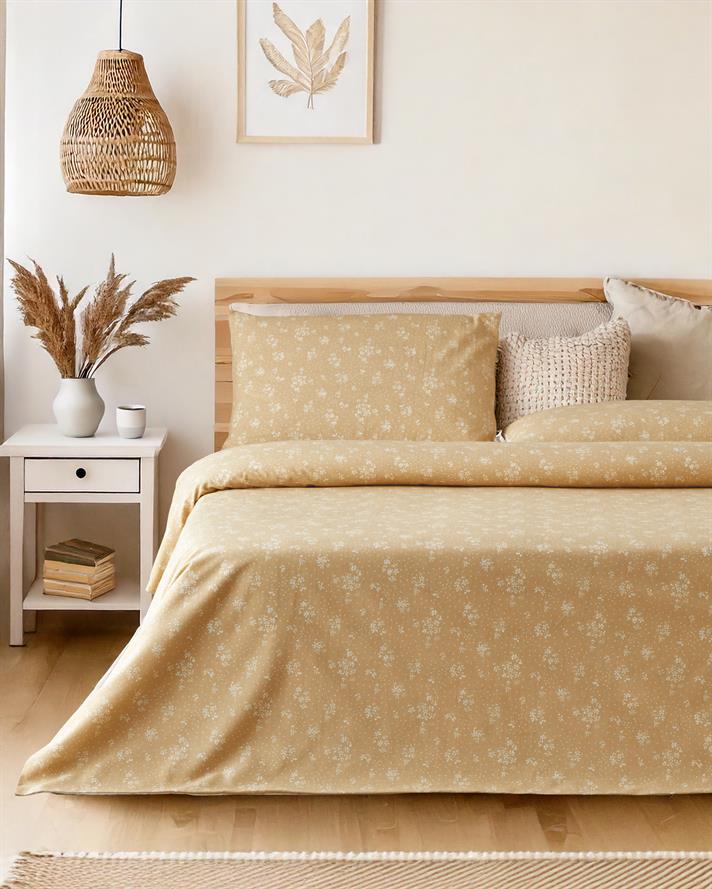 Dewy Blossom Kolay Ütülenir Tek Kişilik Çarşaflı Nevresim Takımı 160x220 cm Sarı