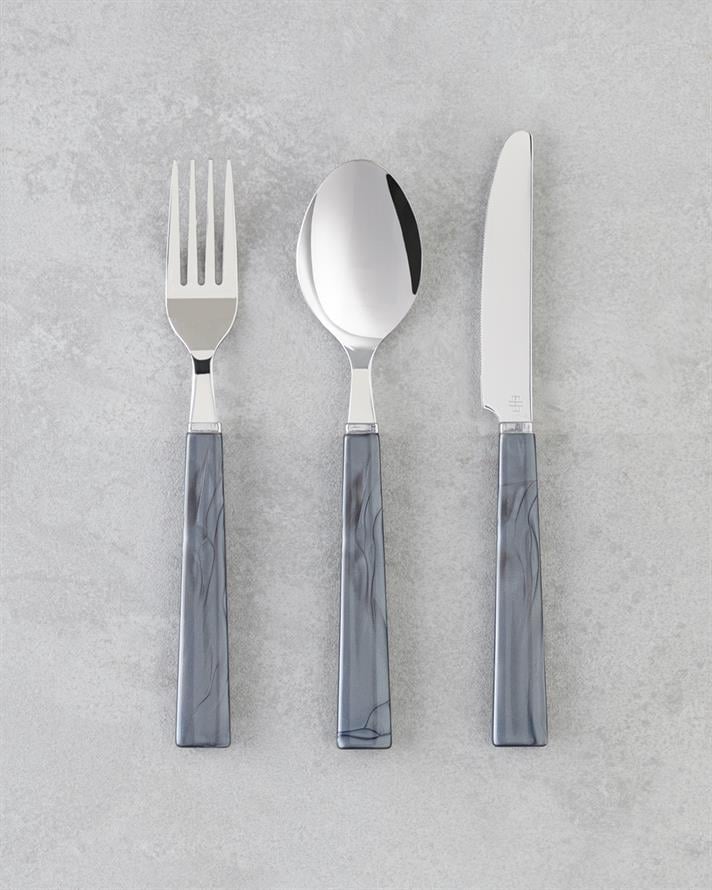 Diego Paslanmaz Çelik Çatal Kaşık Bıçak Takımı 18 Parça 6 Kişilik Siyah