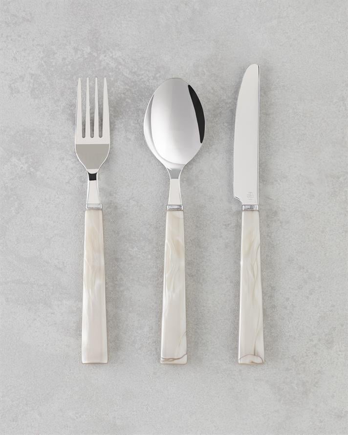 Diego Paslanmaz Çelik Çatal Kaşık Bıçak Takımı 18 Parça 6 Kişilik Bej