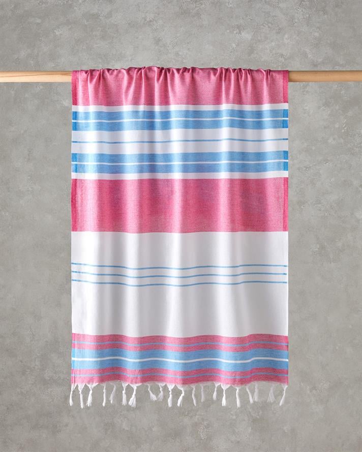 Dolly Rejenere Çizgili Peştamal 90x150 cm Fuşya-Mavi
