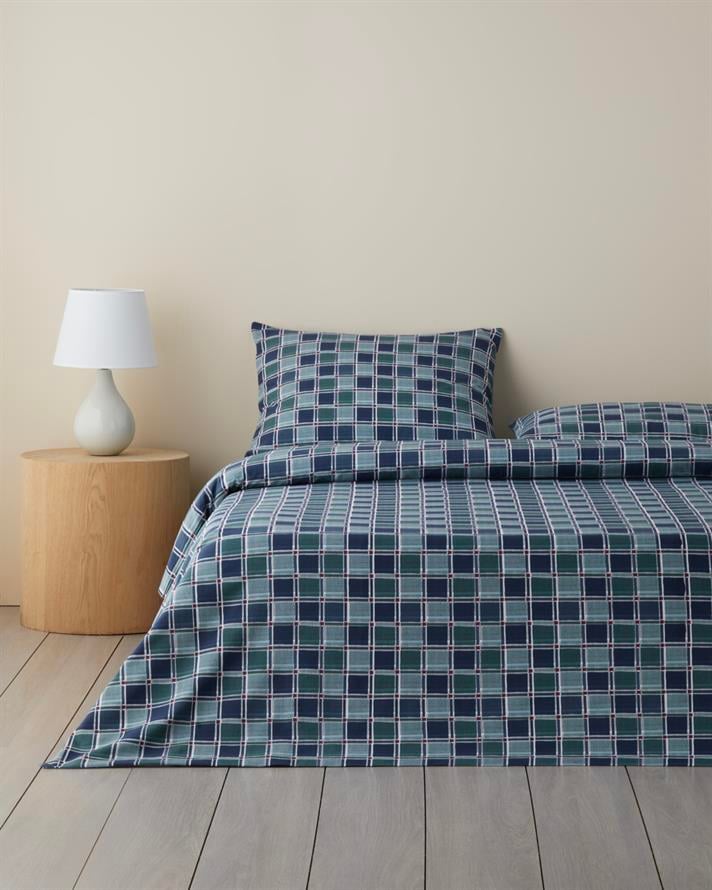 Dotty Gingham Kolay Ütülenir Çift Kişilik Nevresim Takımı 200x220 cm Koyu Mavi-Yeşil