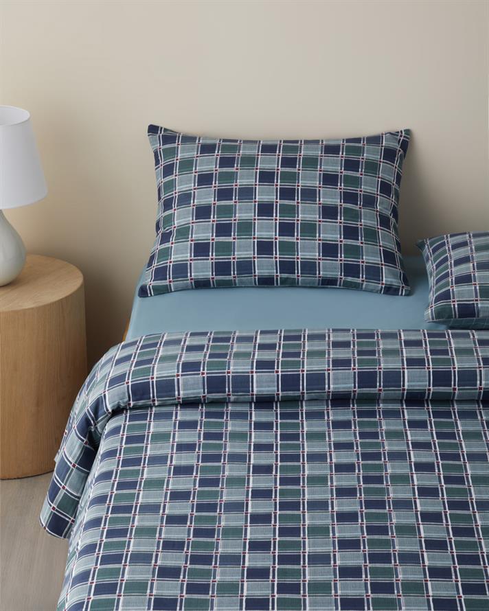 Dotty Gingham Kolay Ütülenir Tek Kişilik Nevresim Takımı 160x220 cm Koyu Mavi-Yeşil