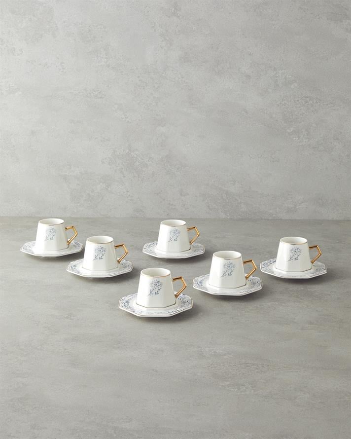 Dreampetal New Bone China 12 Parça 6 Kişilik Kahve Fincan Takımı 80 ml Mavi