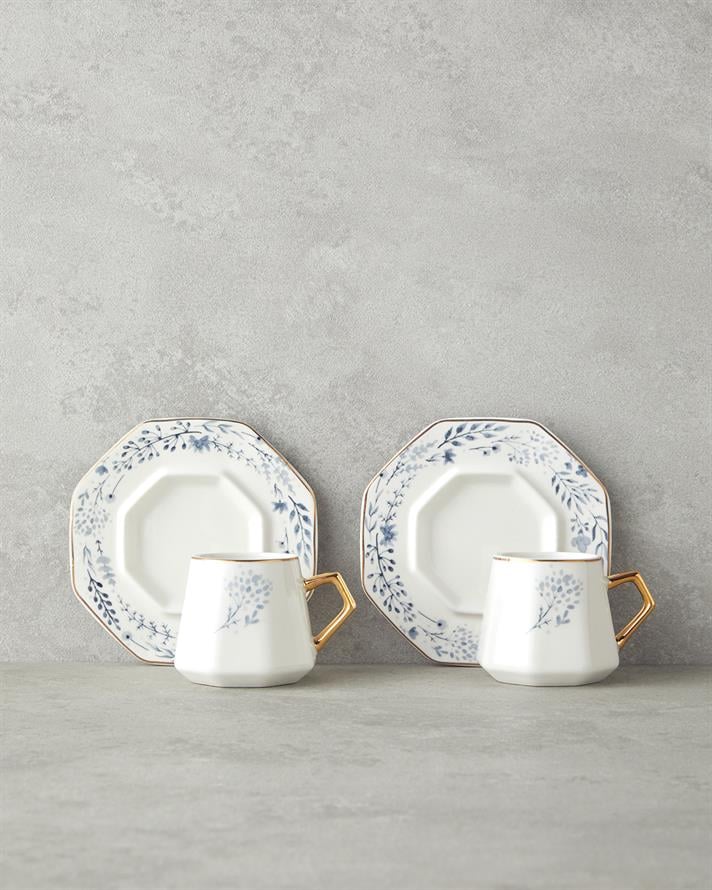 Dreampetal New Bone China 12 Parça 6 Kişilik Kahve Fincan Takımı 80 ml Mavi