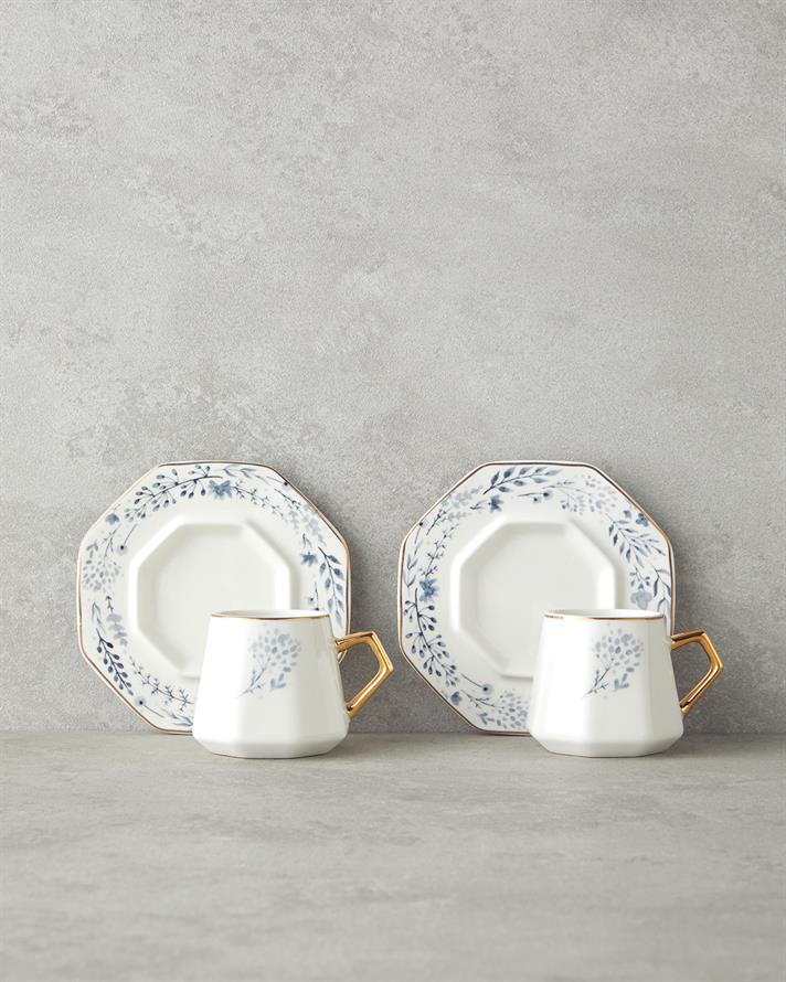 Dreampetal New Bone China 12 Parça 6 Kişilik Kahve Fincan Takımı 80 ml Mavi