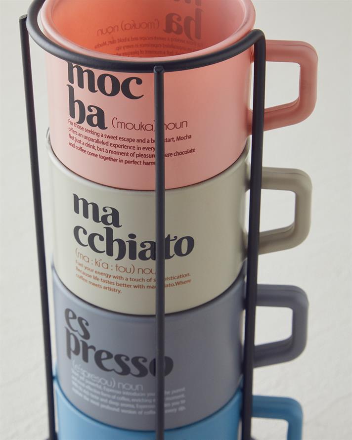 Duskfall Cam Standlı ve 4lü Kupa 180 ml Renkli