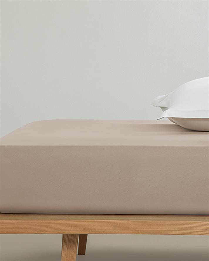 Düz Pamuklu Tek Kişilik Plus Lastikli Çarşaf 120x200 cm Kahve Köpüğü