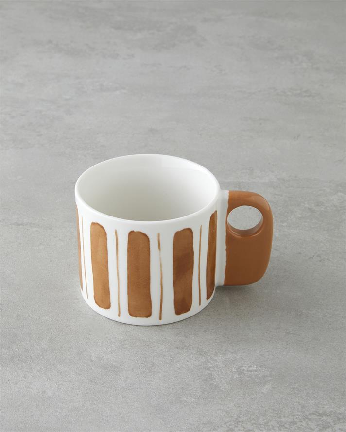 Earthline New Bone China Kupa 380 ml Beyaz-Kahverengi