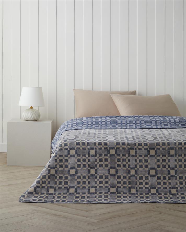 Echo Plaid Pamuklu Tek Kişilik Battaniye 150x200 cm Mavi