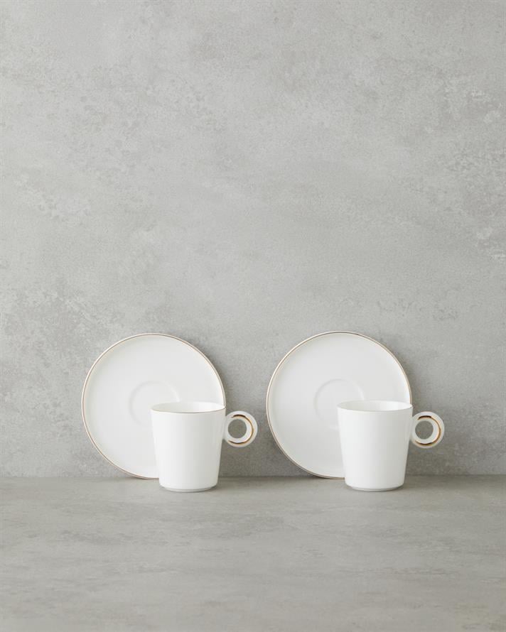 Eclipsed Porselen 4 Parça 2 Kişilik Kahve Fincan Takımı 85 ml Beyaz-Gold