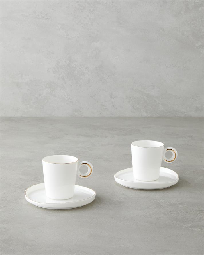 Eclipsed Porselen 4 Parça 2 Kişilik Kahve Fincan Takımı 85 ml Beyaz-Gold