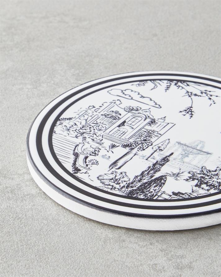 Elegant Seramik Bardak Altlığı 10.8x0.8 cm Siyah - Beyaz