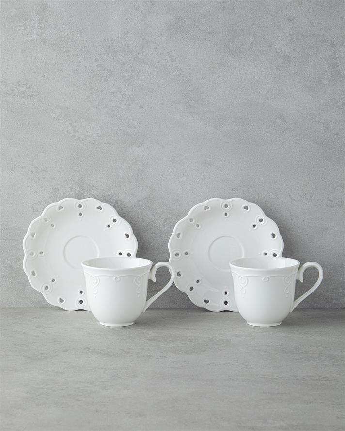 Elodie Porselen 4 Parça 2 Kişilik Çay Fincanı Takımı 180 ml Beyaz