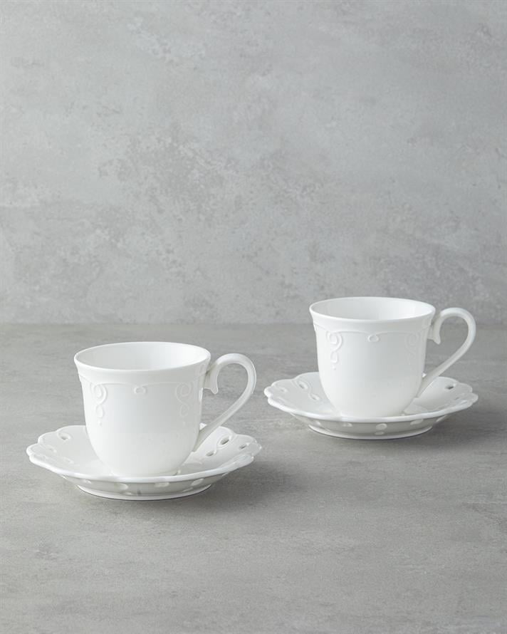 Elodie Porselen 4 Parça 2 Kişilik Çay Fincanı Takımı 180 ml Beyaz