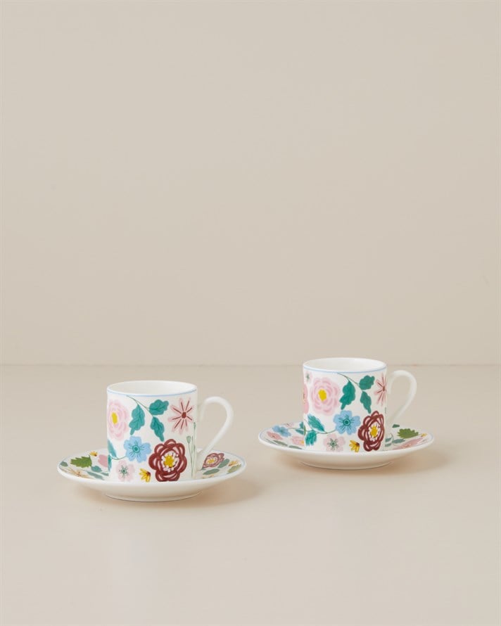 Elvia New Bone China 4 Parça 2 Kişilik Kahve Fincan Takımı 80 ml Renkli