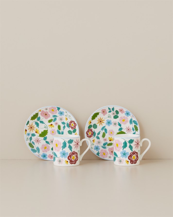 Elvia New Bone China 4 Parça 2 Kişilik Kahve Fincan Takımı 80 ml Renkli
