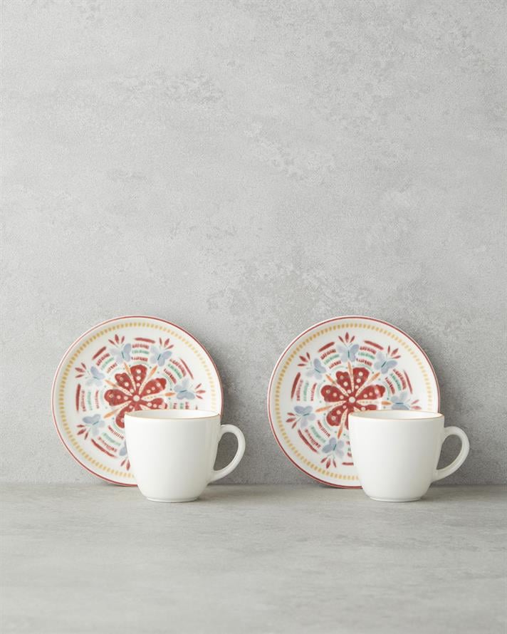 Elvina Bone Porselen 4 Parça 2 Kişilik Kahve Fincan Takımı 90 ml Renkli