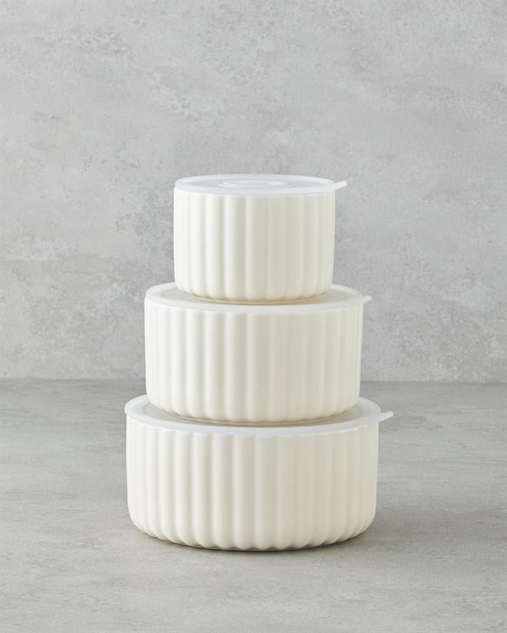 Elvira New Bone China 3lü Saklama Kabı 300 ml-600 ml-800 ml Krem