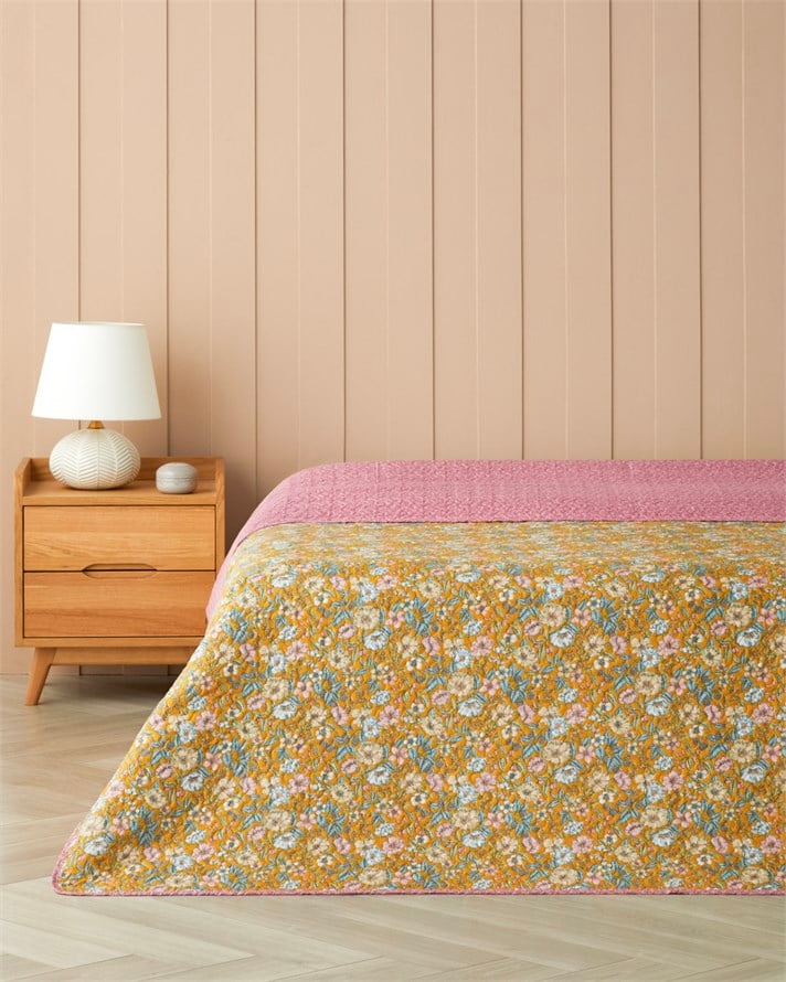 Elvora Tek Kişilik Çok Amaçlı Örtü 160x220 cm Pembe - Sarı