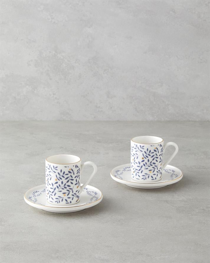 Elyra Bone Porselen 4 Parça 2 Kişilik Kahve Fincan Takımı 90 ml Mavi Gold