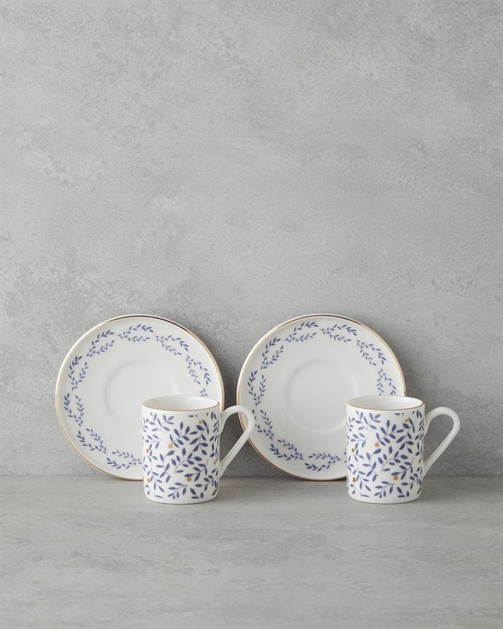 Elyra Bone Porselen 4 Parça 2 Kişilik Kahve Fincan Takımı 90 ml Mavi Gold