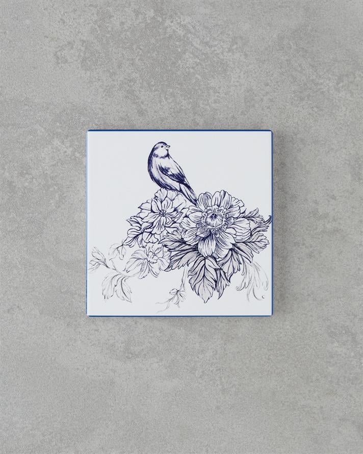 Elysian Seramik Bardak Altlığı 11 cm Beyaz - Lacivert