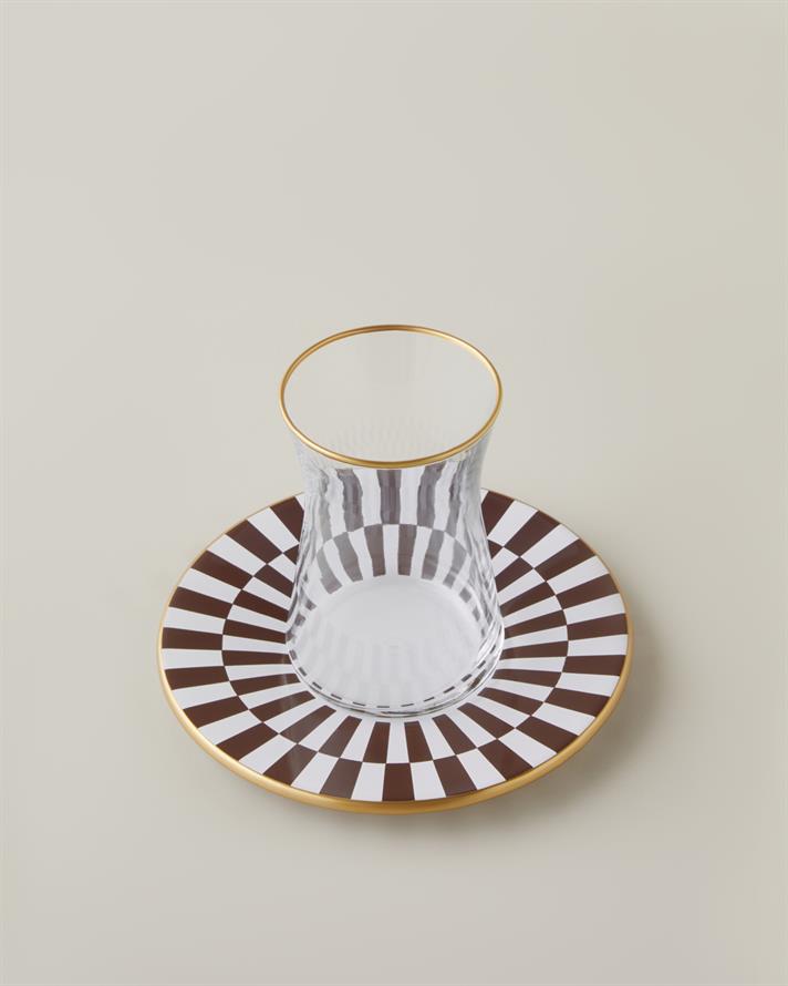 Emberly Cam 4 Parça 2 Kişilik Çay Seti 165 ml Kahverengi-Gold