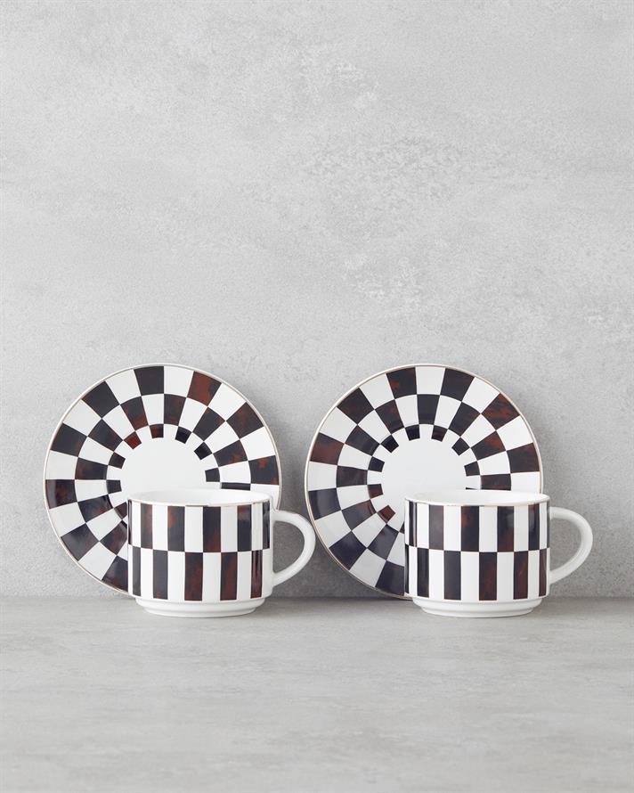 Emberly New Bone China 4 Parça 2 Kişilik Çay Fincanı Takımı 230 ml Kahverengi