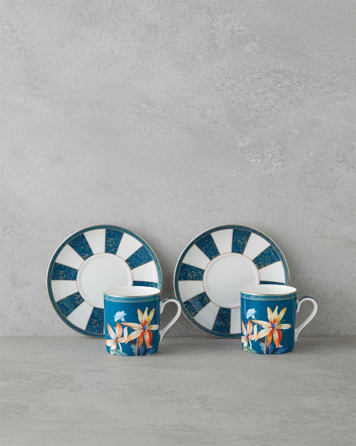 Emberlyn New Bone China 4 Parça 2 Kişilik Kahve Fincan Takımı 90 ml Mavi
