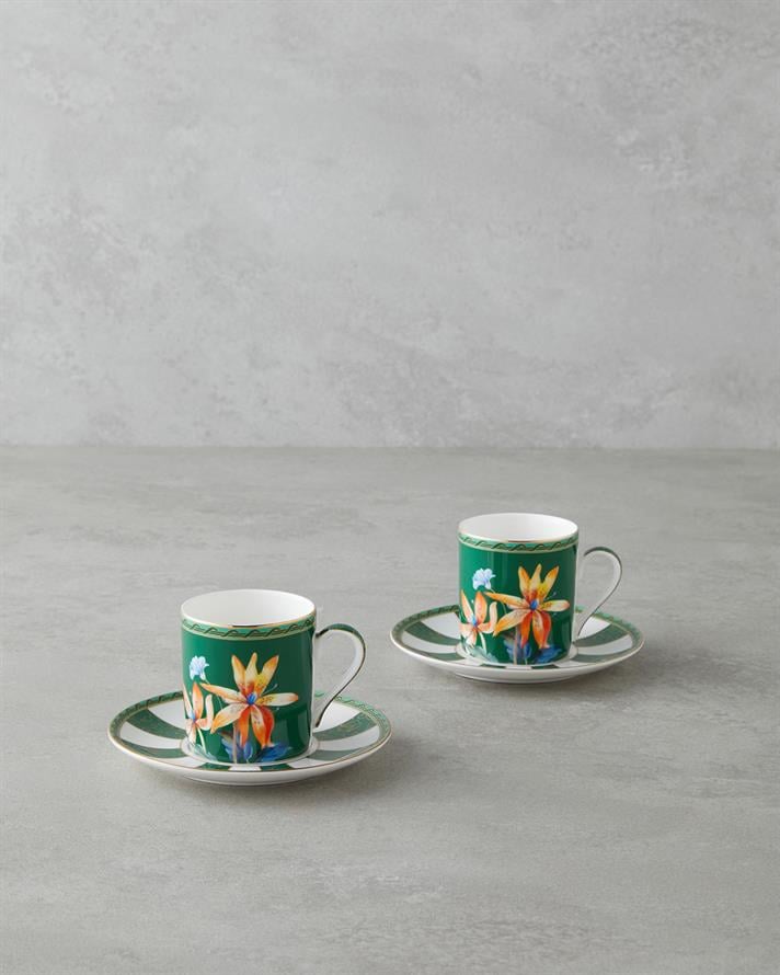 Emberlyn New Bone China 4 Parça 2 Kişilik Kahve Fincan Takımı 90 ml Yeşil