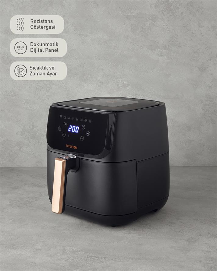 English Home AIF 2001 Dijital Çıkarılabilir Sepetli Airfryer XL 5,5 Lt Siyah-Bakır
