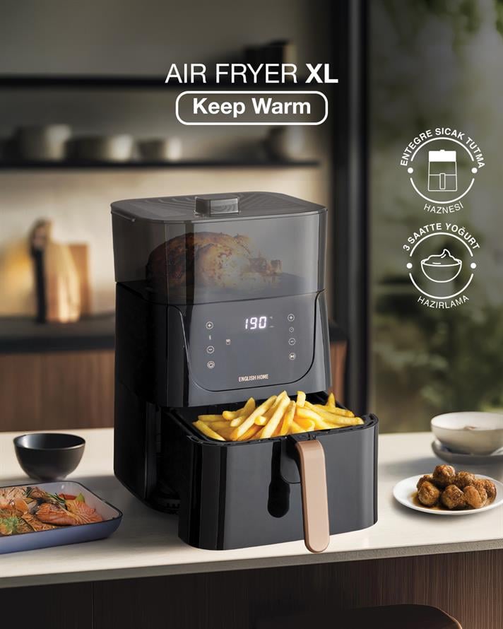 English Home AIF 2030 XL Sıcak Tutma Hazneli Airfryer 1500W Siyah-Bakır
