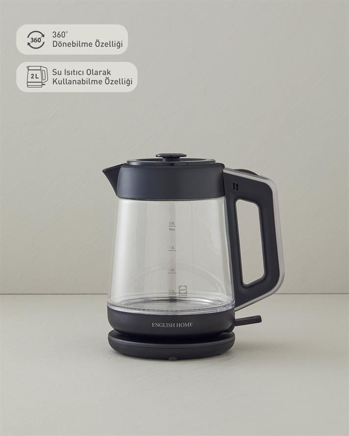 English Home CMK 6001 Cam Çay Makinesi ve Kettle Siyah-Krom