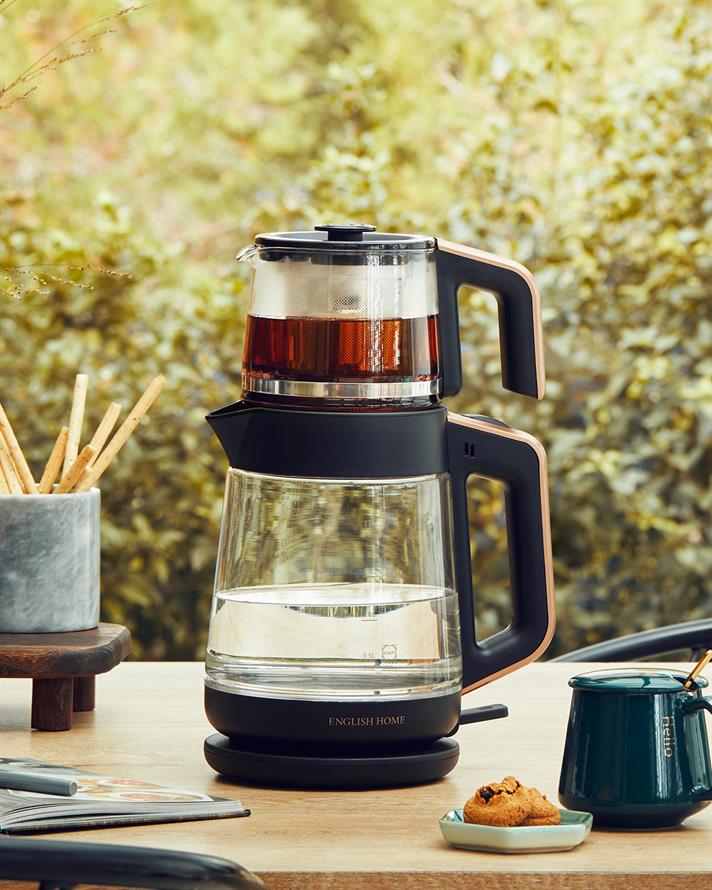 English Home CMK 6001 Cam Çay Makinesi ve Kettle Siyah-Bakır