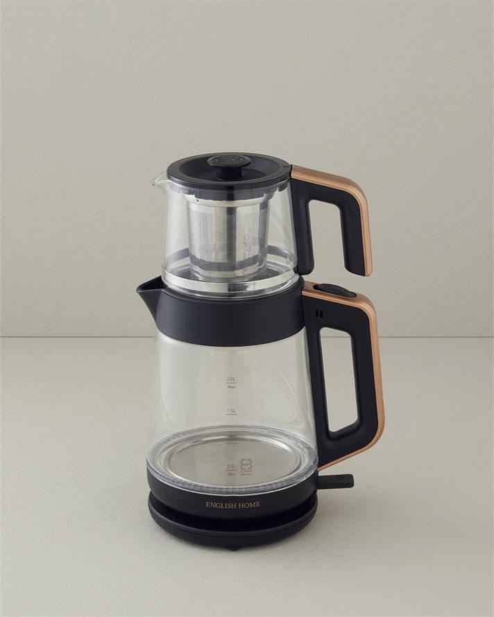 English Home CMK 6001 Cam Çay Makinesi ve Kettle Siyah-Bakır