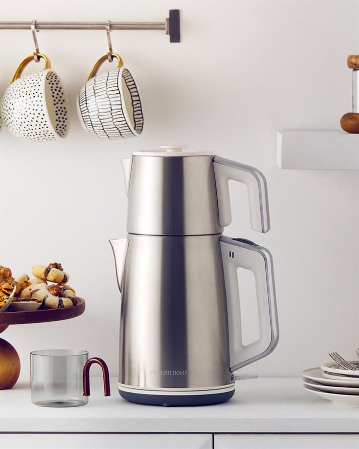 English Home CMK 6010 Inox Çay Makinesi ve Kettle Beyaz-Krom