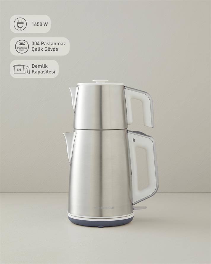 English Home CMK 6010 Inox Çay Makinesi ve Kettle Beyaz-Krom