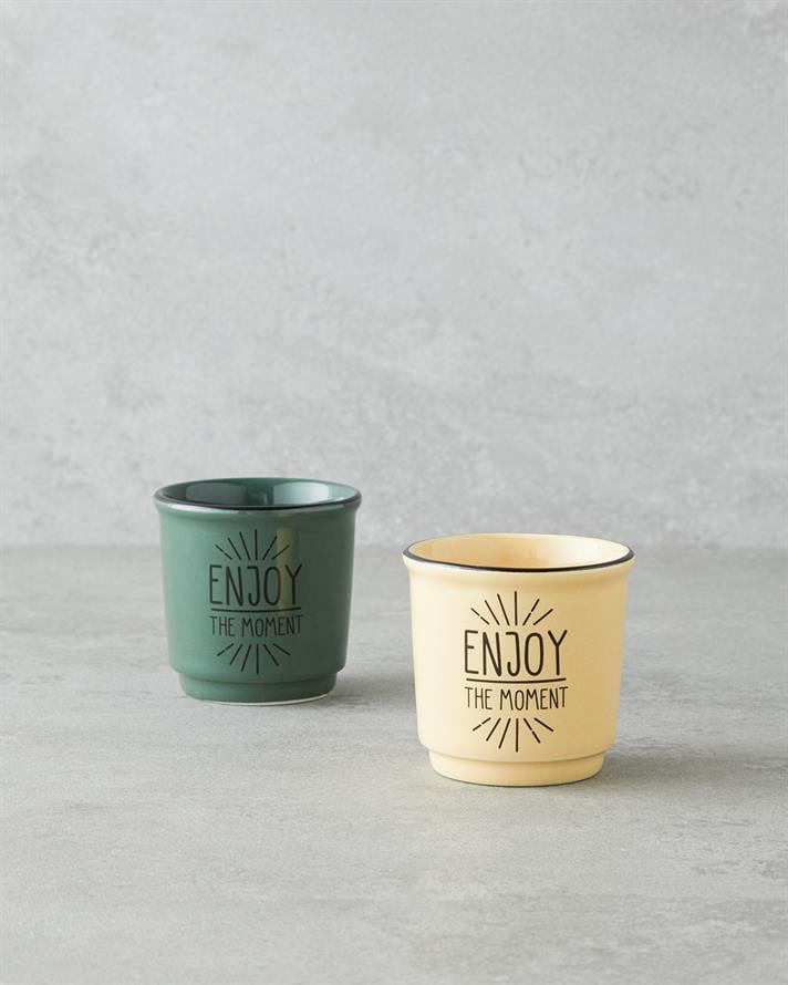 Enjoy the Moment Bone Porselen 2’li Espresso Fincan 90 ml Yeşil-Sarı