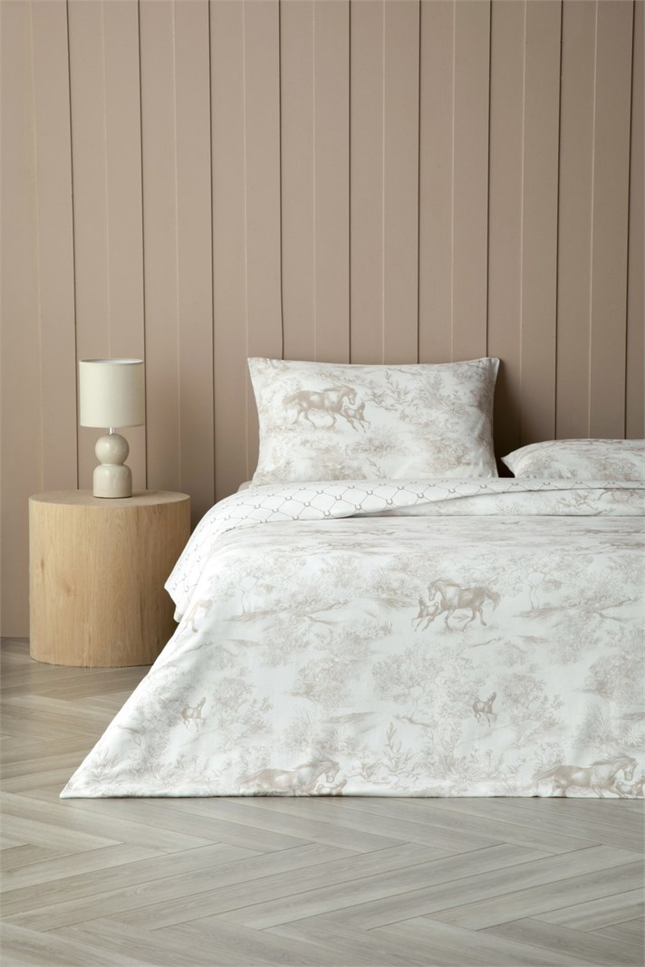 Equestrian Toile Krep Çift Kişilik Çarşaflı Nevresim Takımı 200x220 cm Kahverengi