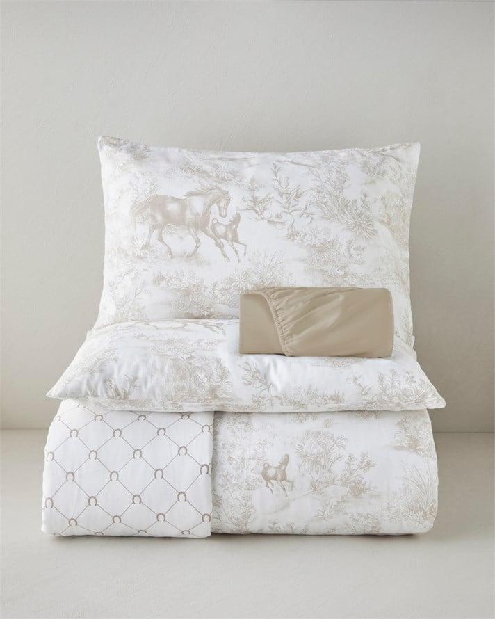 Equestrian Toile Krep Çift Kişilik Çarşaflı Nevresim Takımı 200x220 cm Kahverengi