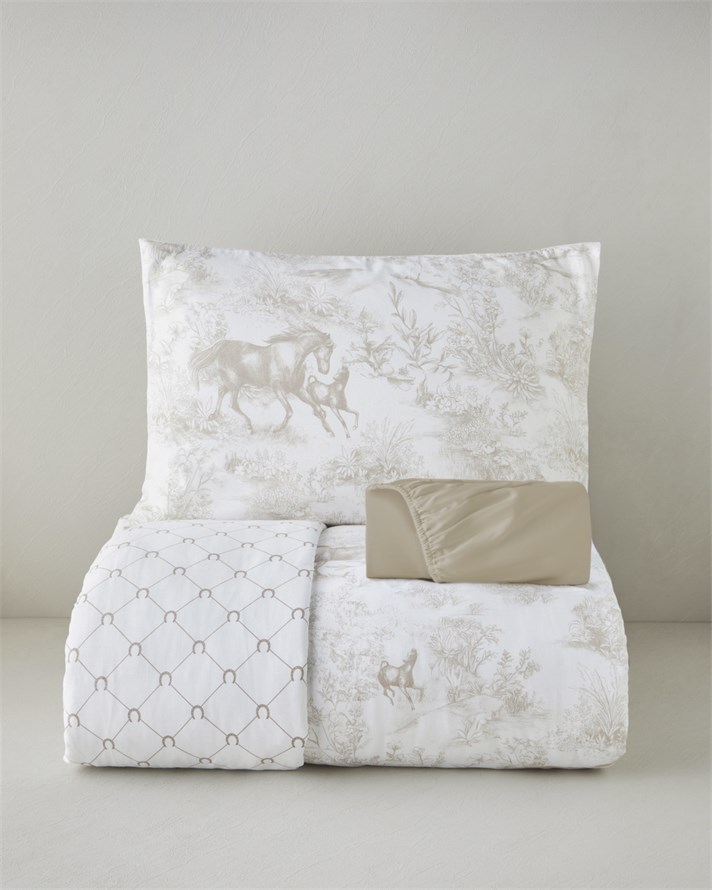 Equestrian Toile Krep Tek Kişilik Çarşaflı Nevresim Takımı 160x220 cm Kahverengi