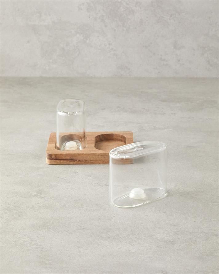 Estella Borosilikat-Akasya 2li Tuzluk - Biberlik 8x4x5,5 Cm Şeffaf