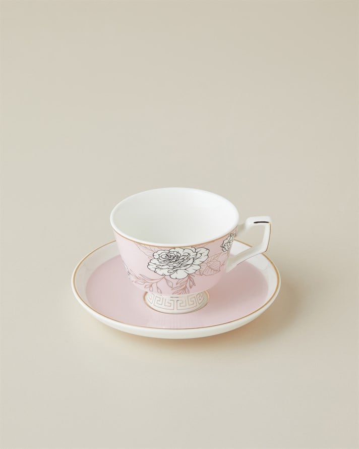 Evelina New Bone China 12 Parça 6 Kişilik Kahve Fincan Takımı 90 ml Açık Pembe-Sarı-Mavi