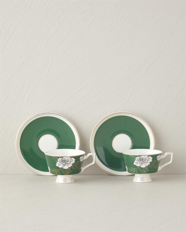 Evelina New Bone China 4 Parça 2 Kişilik Kahve Fincan Takımı 90 ml Koyu Yeşil
