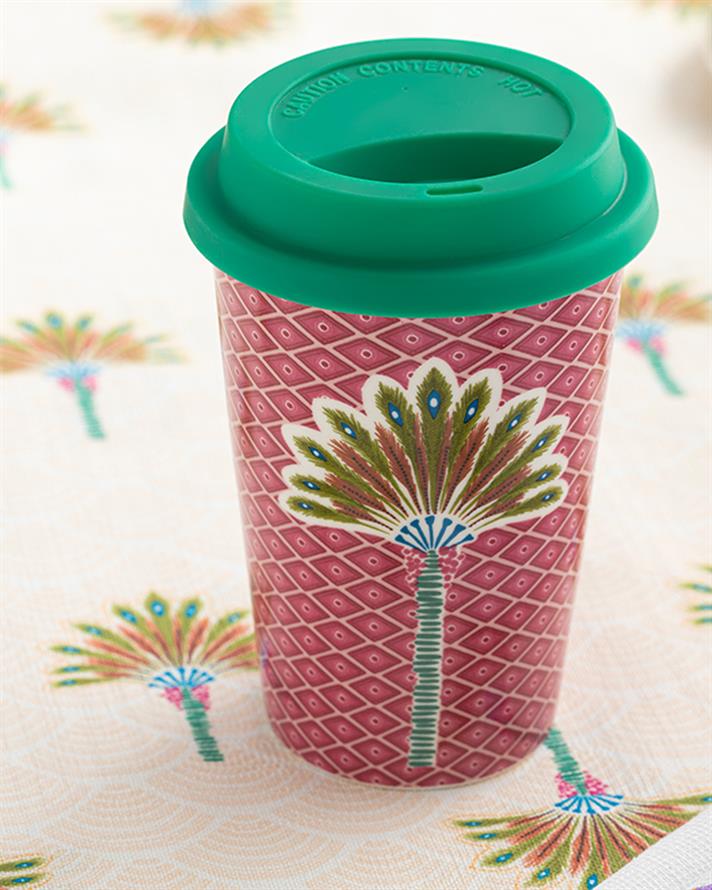 Exotic Palm New Bone Silikon Kapaklı Travel Mug Pembe