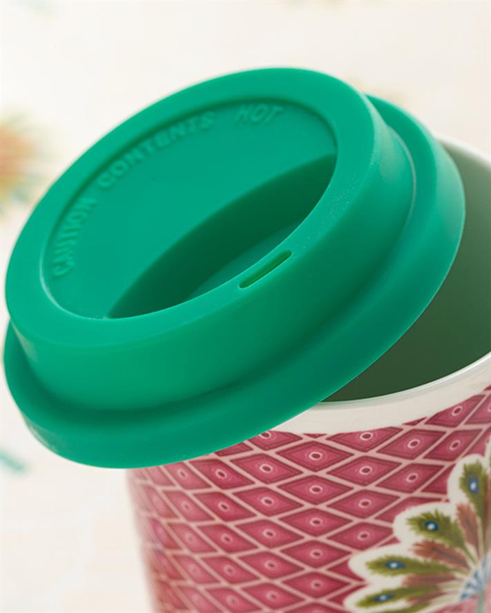 Exotic Palm New Bone Silikon Kapaklı Travel Mug Pembe