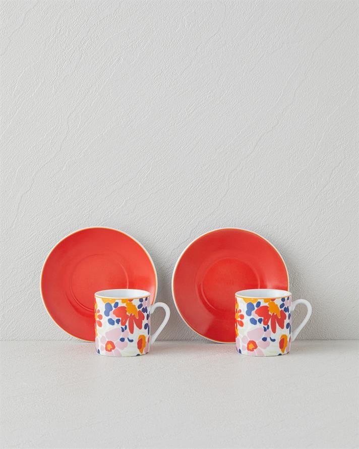 Fabele Porselen 4 Parça 2 Kişilik Kahve Fincan Takımı 80 ml Renkli